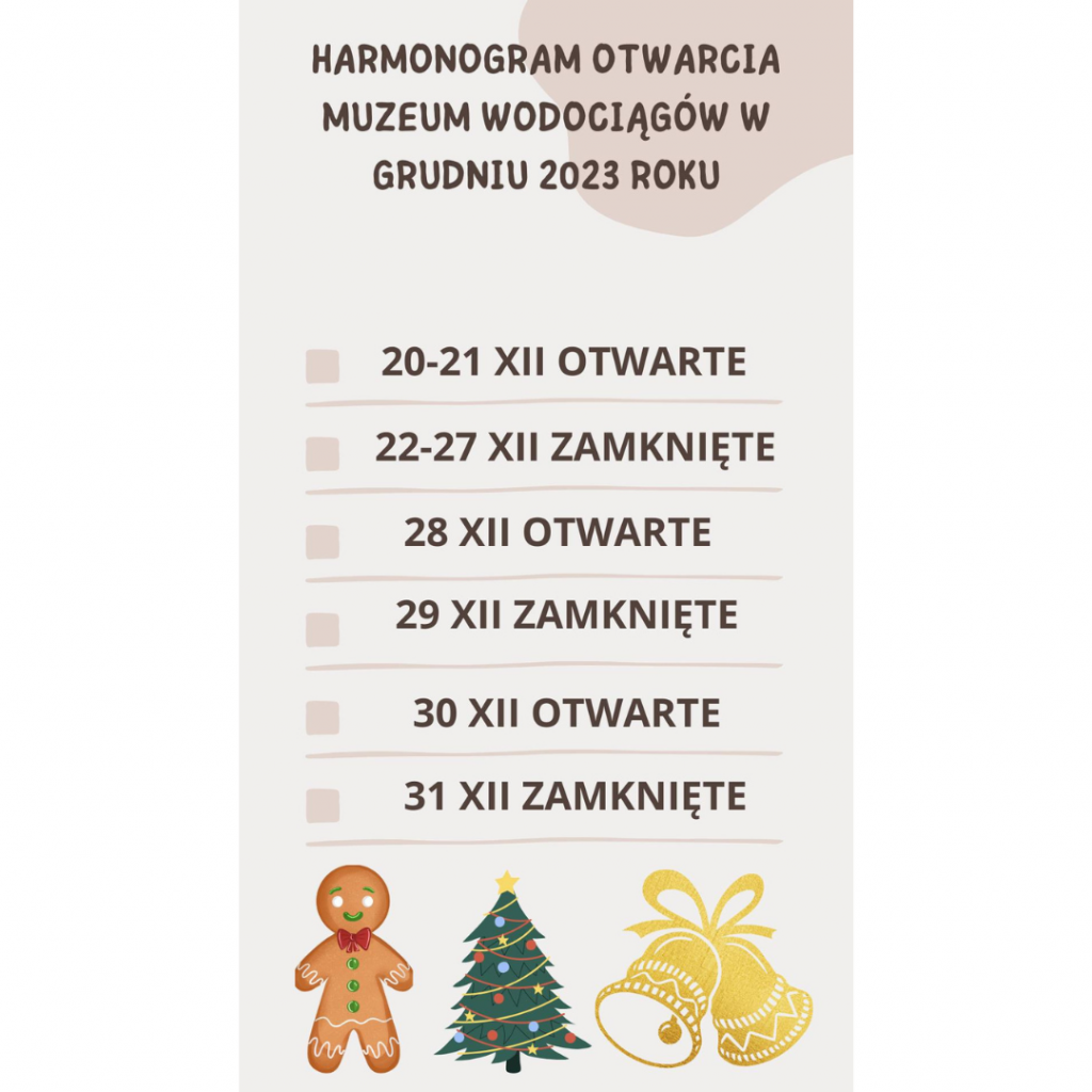 Harmonogram otwarcia Muzeum Wodociągów w grudniu 2023 roku